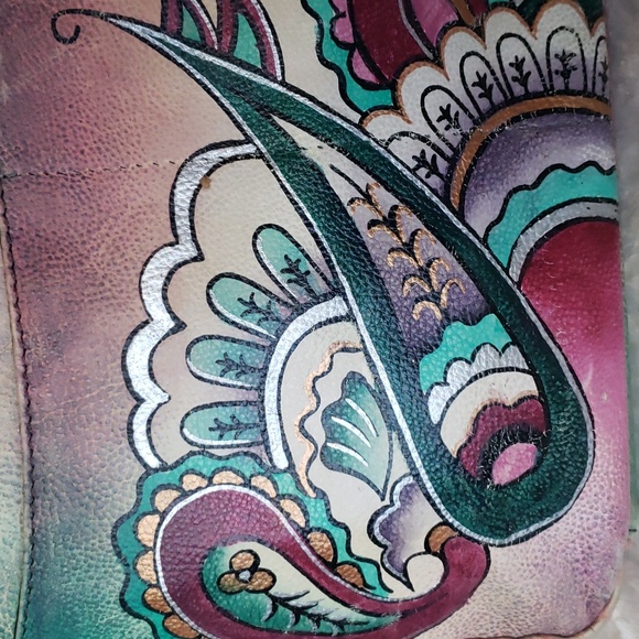 Anuschka Hand Painted Genuin Leather Hobo Shoulder Bag in Paisley Floral Print . - Picture 4 of 16